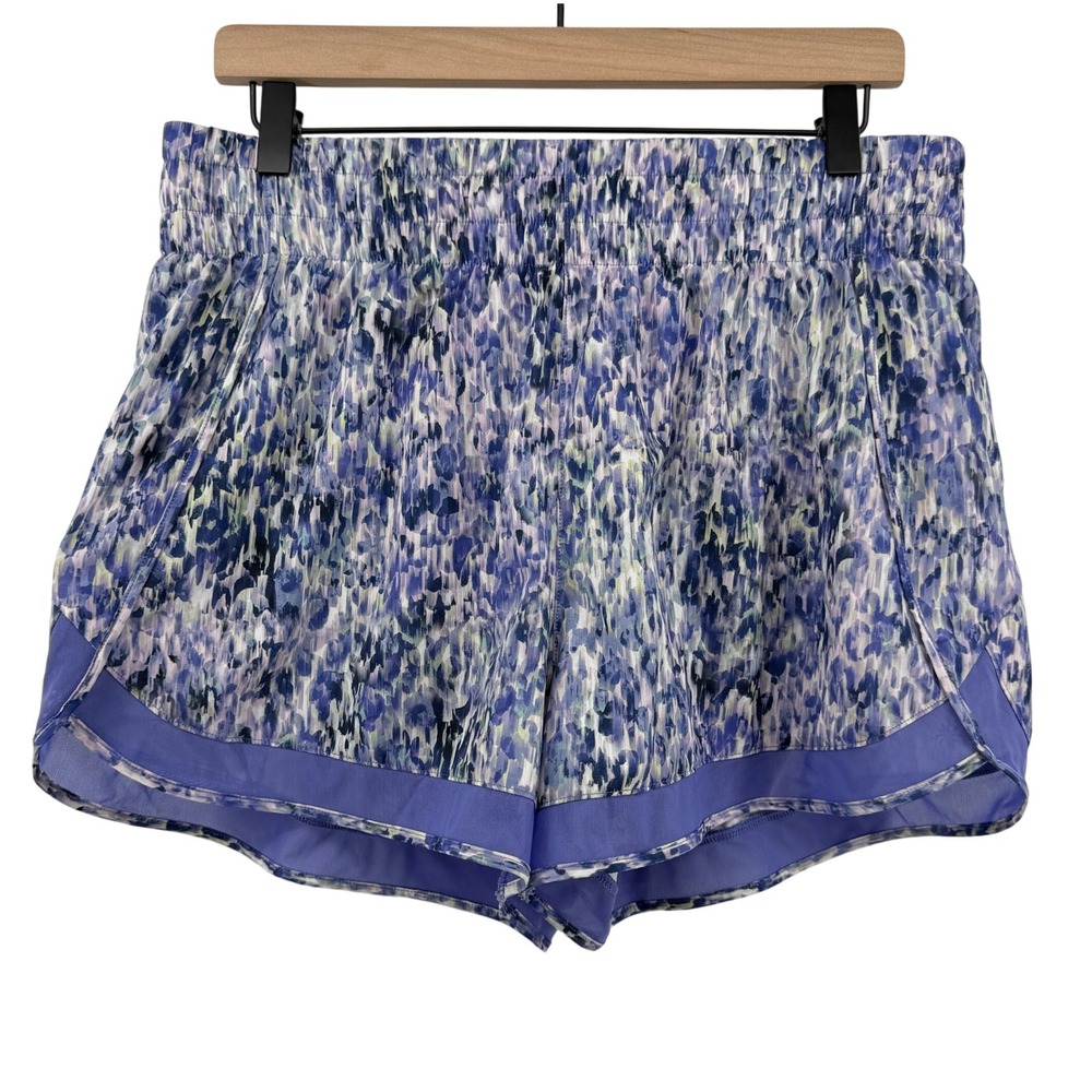 Athleta High Rise Mesh Racer Run 3" Short Women L Purple Print Athleisure 988238